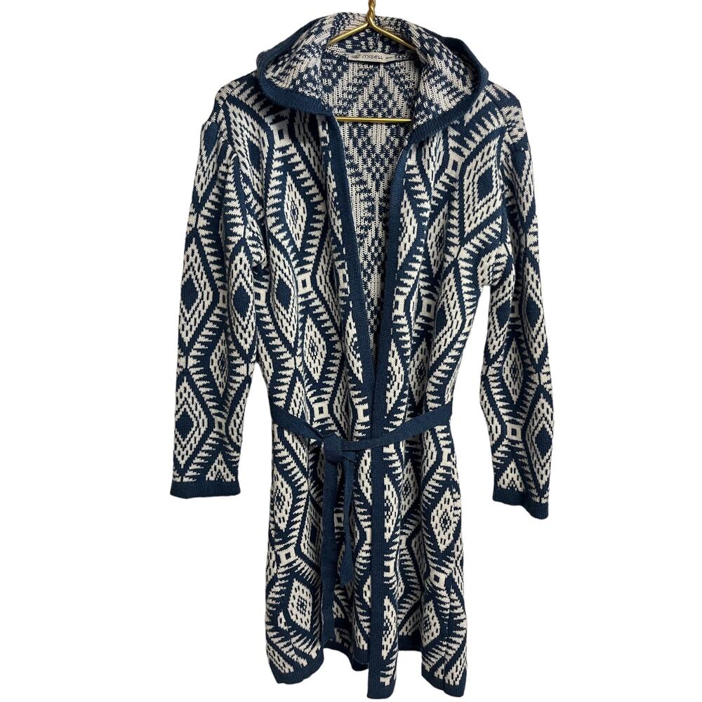 Misell Open Knit Hooded Cardigan Sweater Beige Brown Diamond Size Medium